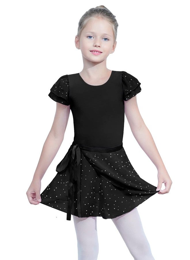 EQSJIU Ruffle Sleeve Skirted Leotards for Girls Ballet Black Size 7-8 7/8 Years Old Sequins Sparkly Sparkles 2 Set Adjustable Skirt Ballerina Dress - Image 2